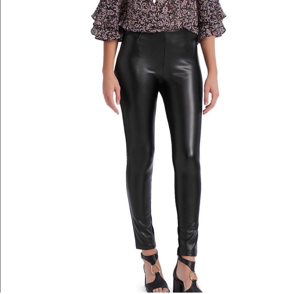 women's Chaps faux-leather inset ponte leggings Sz L